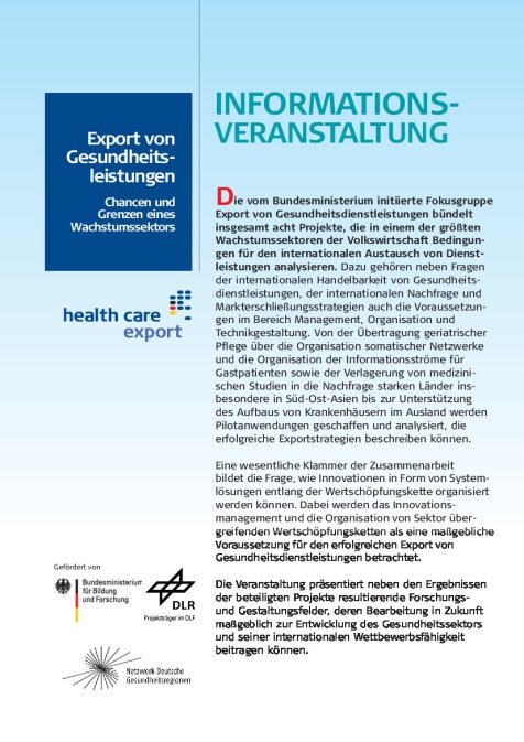 Programm Informationsveranstaltung Export von Gesundheitsleistungen