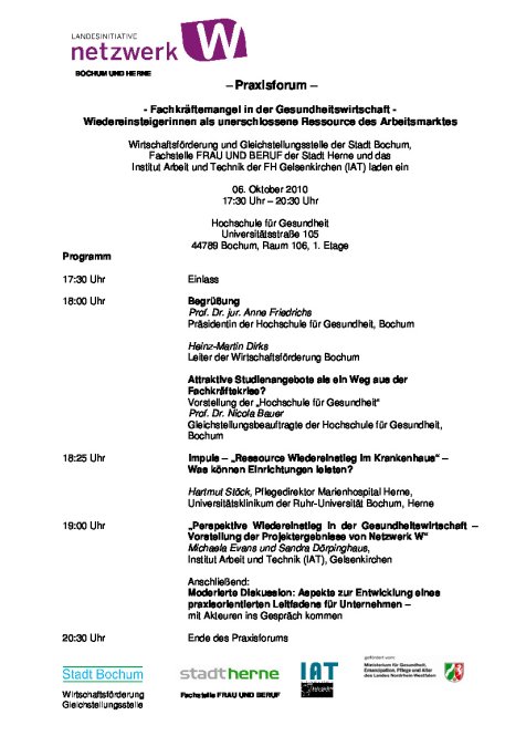 Programm Praxisforum Fachkräftemangel in der Gesundheitswirtschaft 06.10.2010