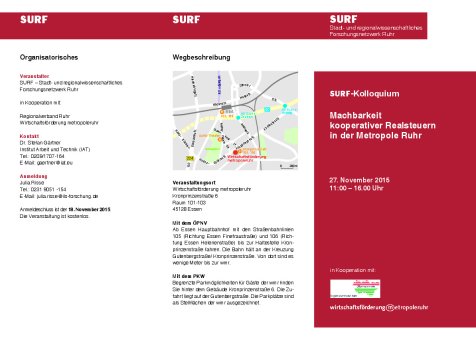 Programm SURF_Kolloquium Machbarkeit kooperativer Realsteuern in der Metropole Ruhr