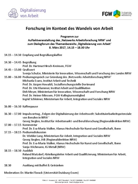 aktualisiertes Programm zur Auftaktveranstaltung des Netzwerks Arbeitsforschung