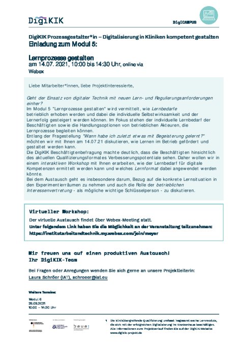 Einladung Modul 5 DigiKIK 14.07.2021