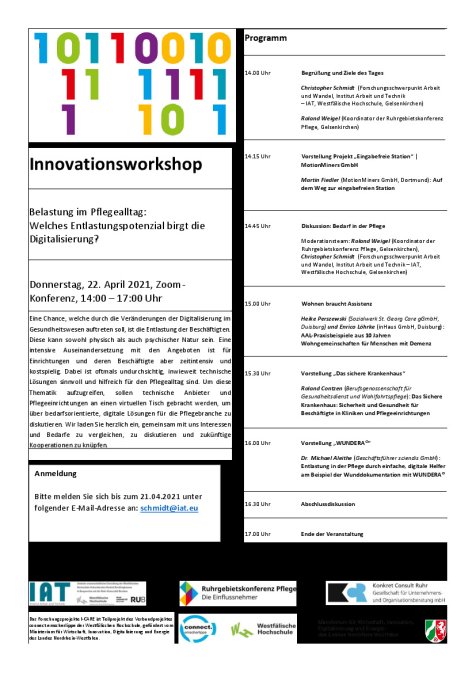 Das Programm enthält im oberen linken Bereich in bunter Ziffernabfolge den binären Code 0 und 1, was für die Digitalisierung steht.