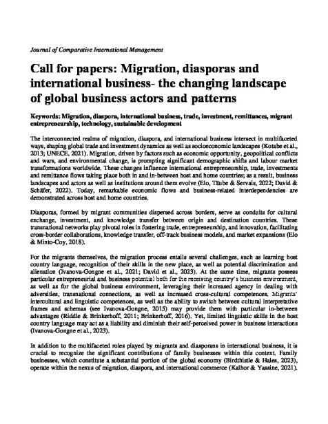 CfP - Journal of comparative international management