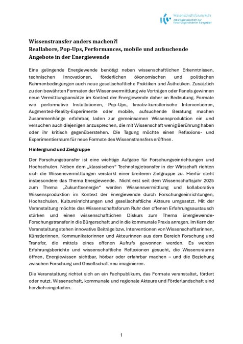 Programm Wissenstransfer anders machen?!