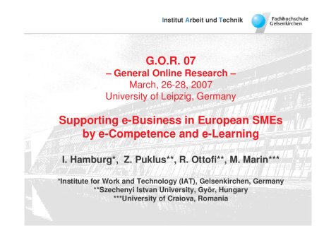 Presentation 'Supporting e-Business in European SMEs by e-Competence and e-Learning