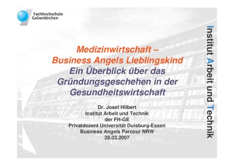 Präsentation Medizinwirtschaft - Business Angels Lieblingskind