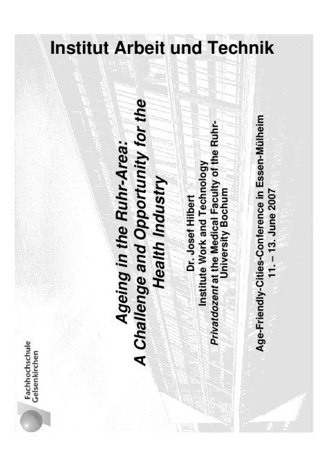 Ageing in the Ruhr-Area: A Challenge and Oppurtunity for the Health Industry