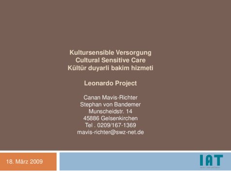 Präsentation Kultursensible Versorgung 18.03.2009