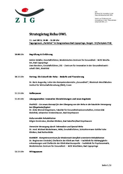 Strategietag Reha OWL Programm