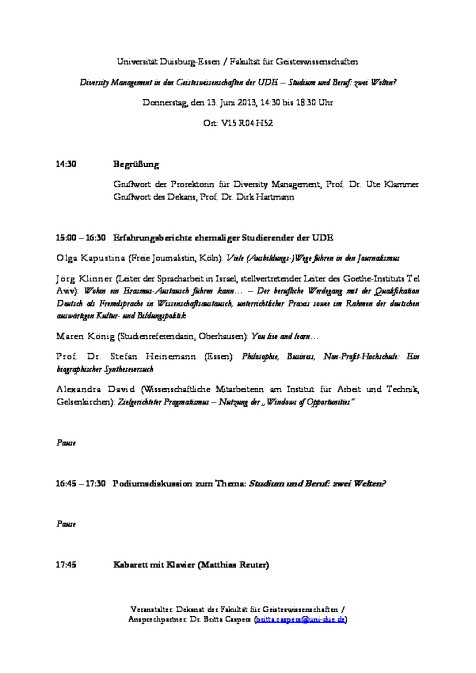 Studium und Beruf: zwei Welten? Programm