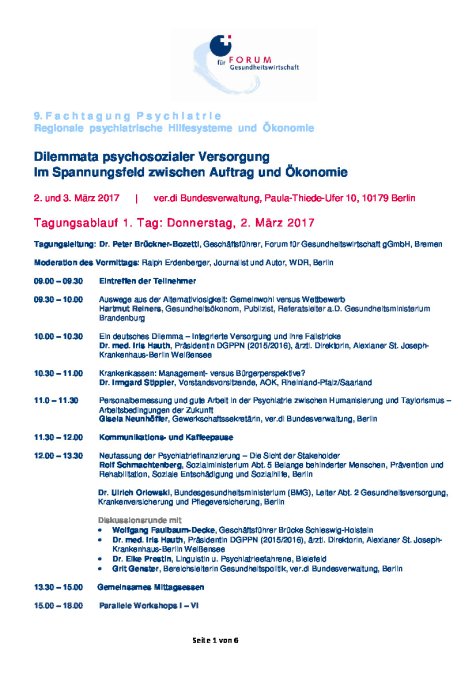 Programm 9. Fachtagung Psychiatrie 2017