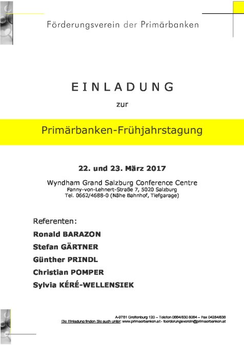 Programm Primärbanken-Frühjahrstagung mit Anmeldemöglichkeit