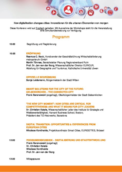 Konferenzprogramm How digitalization changes cities 06.09.2017