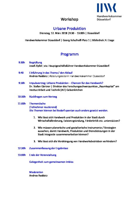 Workshop Programm Handwerkskammer Düsseldorf 12.03.2019