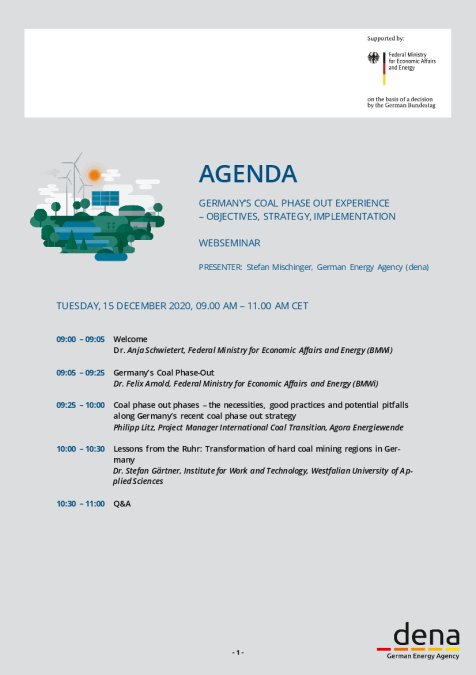 Abgebildet ist eine kleine Grafik, die eine Landschaft mit grünem Wald, blauem Wasser und weißen Wolken darstellt. Darin sind die Symbole der neuen Energie grafisch erkennbar: zwei Gebäude, welche vermutlich in Verbindung zur Wasseraufbereitung stehen, drei Windkrafttürme, die durch den angedeuteten Wind betrieben werden sowie einer rechteckigen Solarzellenfläche am Horizont, welche durch die darüber dargestellte Sonne betrieben wird.