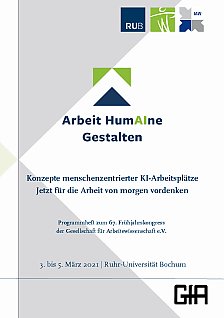 Das Programmheft enthält nach dem Inhaltsverzeichnis ein ganzseitiges Foto mit Stiefmütterchen im Vordergrund und einem Veranstaltungsgebäude im Hintergrund, erkennbar an den Schaukästen vor dem Gebäude. Ein Mann geht darauf zu. Zum Grußwort der Ausrichterinnen, Frau Professor Dr. Uta Wilkens vom Institut für Arbeitswissenschaft und Frau Professor Dr. Annette Kluge vom Lehrstuhl für Wirtschaftspsychologie, sind deren Fotos im quadratischen Kleinformat zu sehen.