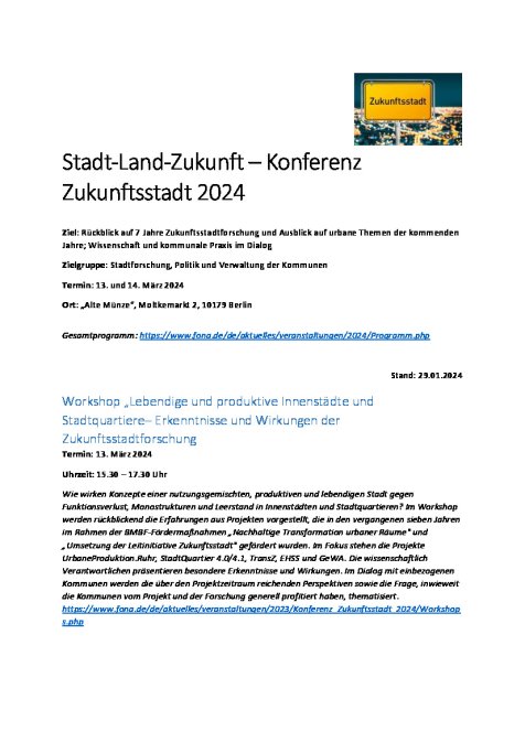 Stadt Land Zukunft - Konferenz Zukunftsstadt 2024 Programm