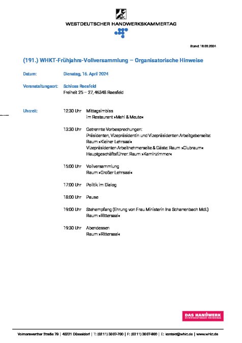 Organisatorische Hinweise 191 WHKT Raesfeld 160424