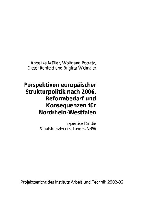 Perspektiven europäischer Strukturpolitik nach 2006
