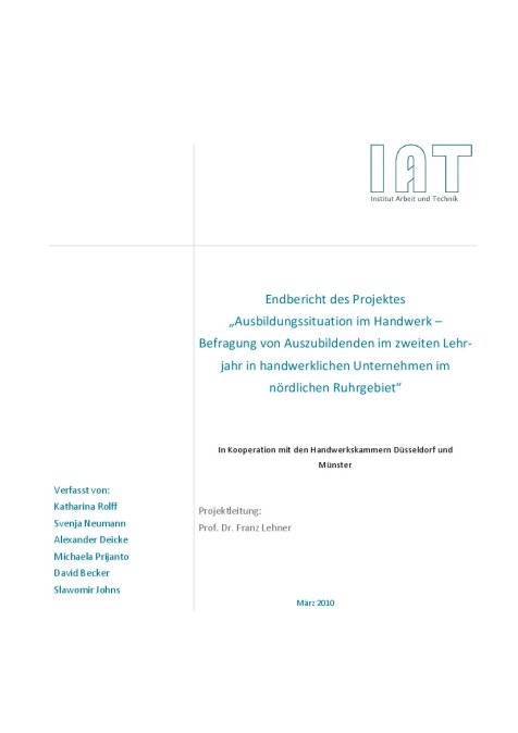 Endbericht des Projektes 'Ausbildung im Handwerk - Befragung von Auszubildenden im zweiten Lehrjahr in handwerklichen Unternehmen im nördlichen Ruhrgebiet