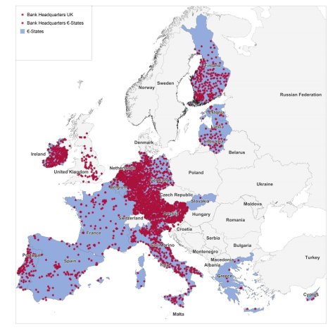 Hauptsitz der Banken in den Euroländern für 2014 und dem Vereinigten Königreich für 2017