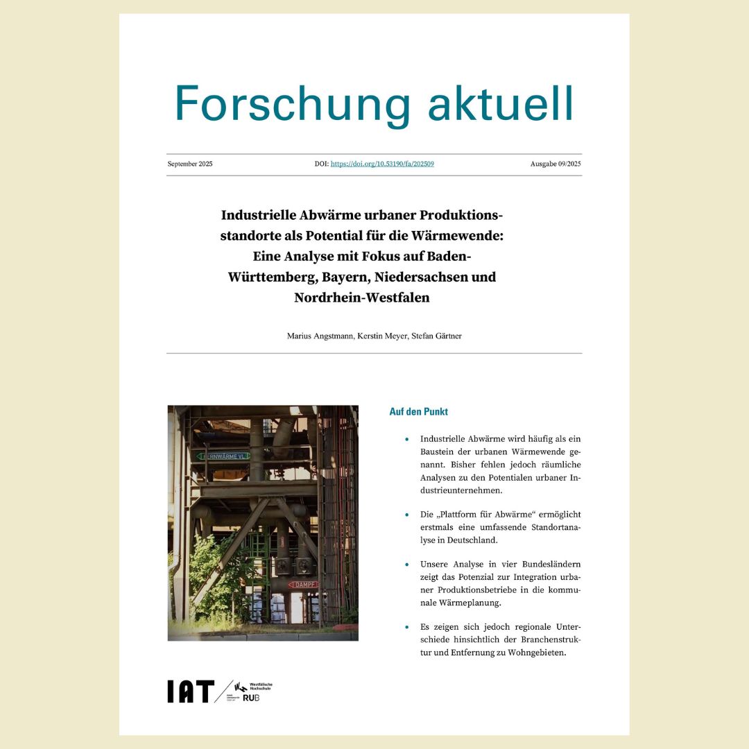 Forschung Aktuell 0925 Industrielle Abwärme urbaner Produktionsstandorte als Potential für die Wärmewende