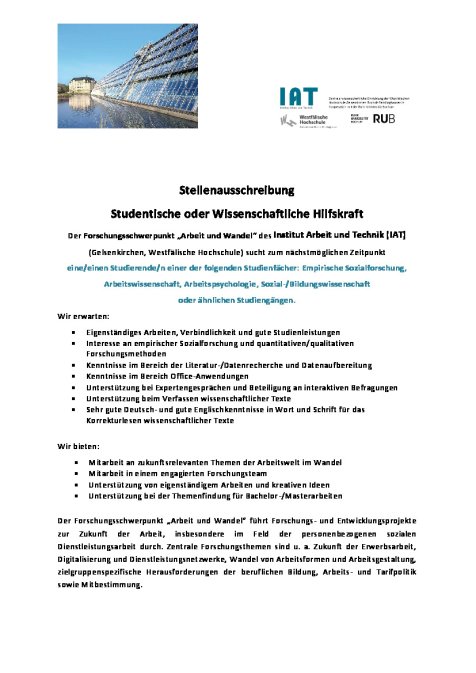 Stellenausschreibung SHK WHK AuW