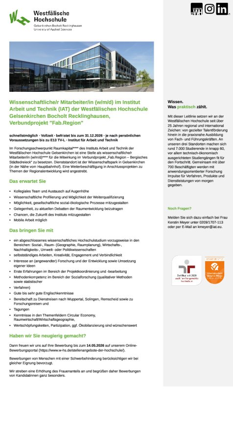 Ausschreibung wiMA FabRegion 05_26