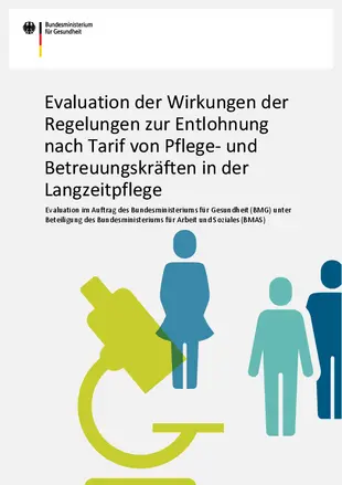 Slide mit  Evaluation der Wirkungen der Regelungen zur Entlohnung nach Tarif von Pflege- und Betreuungskräften in der Langzeitpflege  &copy; BMG
