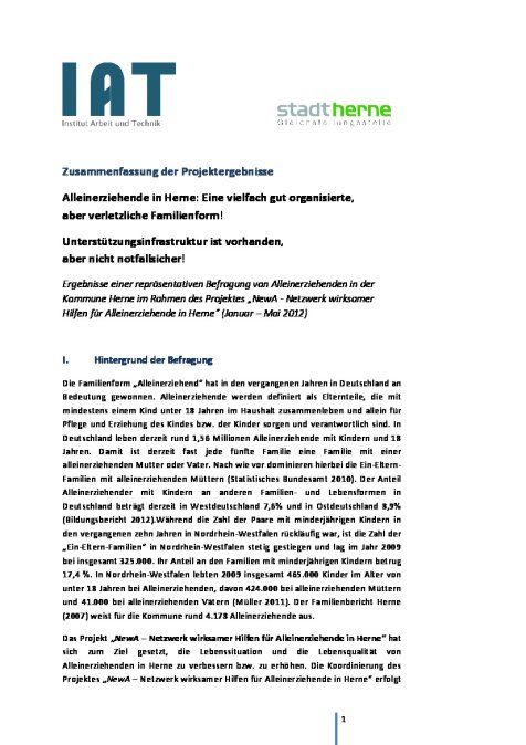 Zusammenfassung der Projektergebnisse 