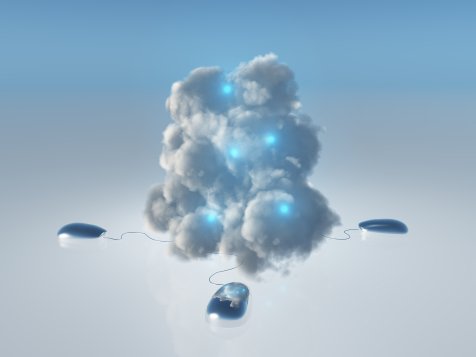 Cloud Computing Darstellung des Cloud Computing Konzepts mit einigen Computermäusen der Kabel in einer Wolke enden