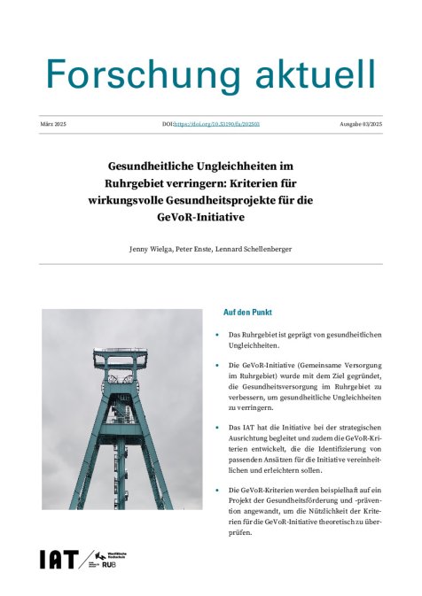 Gesundheitliche Ungleichheiten im Ruhrgebiet verringern: Kriterien für wirkungsvolle Gesundheitsprojekte für die GeVoR-Initiative
