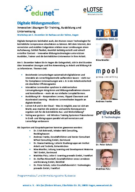 wisnet Workshop Bildungstechnologien 5.12.2016 Hagen Programm