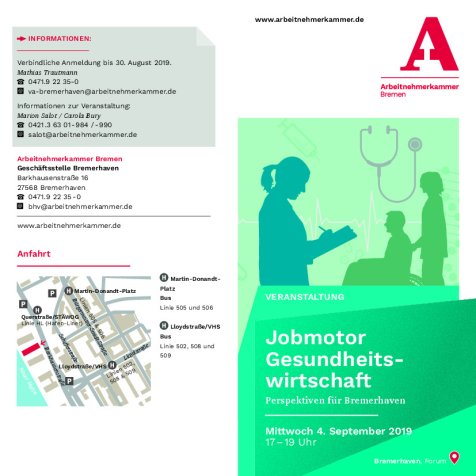 Flyer zur Veranstaltung Jobmotor Gesundheitswirtschaft - Perspektiven für Bremerhaven