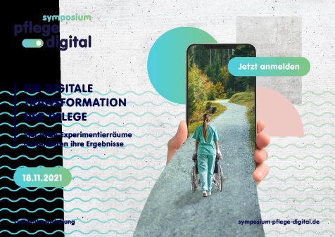 Auf dem Titelbild des Programms ist eine ein Smartphone haltende Hand zu sehen. Das Foto des Smartphones zeigt eine Krankenschwester mit dem Rücken zum Betrachter, die eine im Rollstuhl sitzende Person in Richtung eines vorwärts liegenden, kurvigen Waldweges voranschiebt. Der Waldweg erstreckt sich hierbei aus dem Smartphone heraus bis zum Betrachter hin. 
