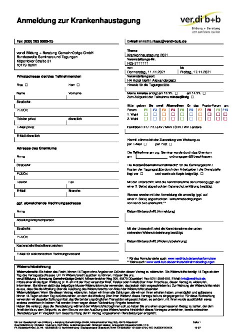 Anmeldeformular Krankenhaustagung 2021
