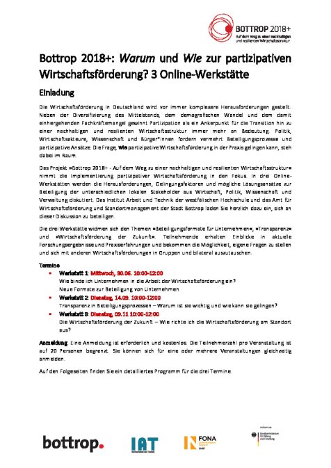 Einladung und Programm Werkstätten Bottrop 2018+