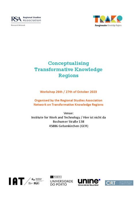 Conceptualising Transformative Knowledge Regions, Call for participation and preliminary programme