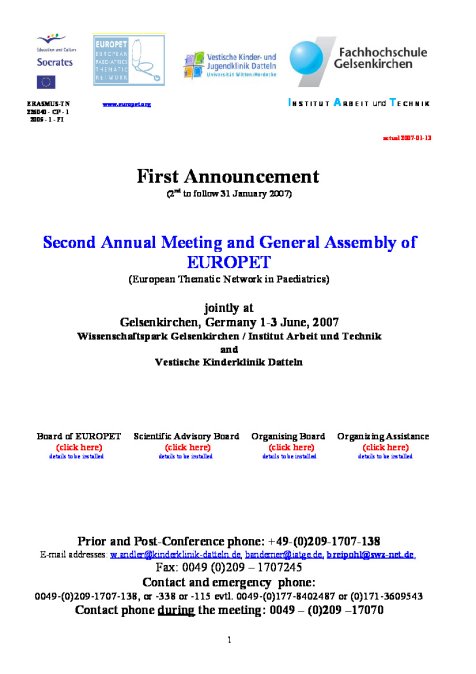 First Announcement Second  Annual  Meeting and  General Assembly of EUROPET