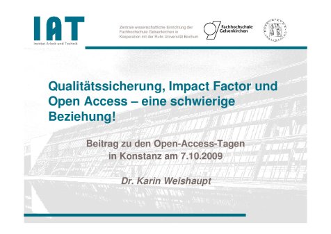 Beitrag zu den Open-Access-Tagen in Konstanz am 7.10.2009