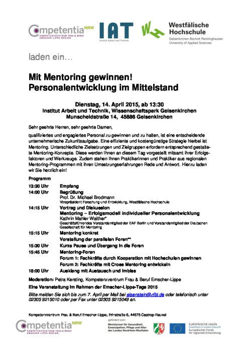 Einladung Mentoring Tagung 14.04.2015