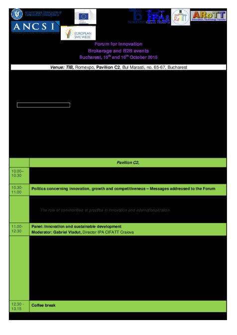 Programme Forum for Innovation Brokerage and B2B events
