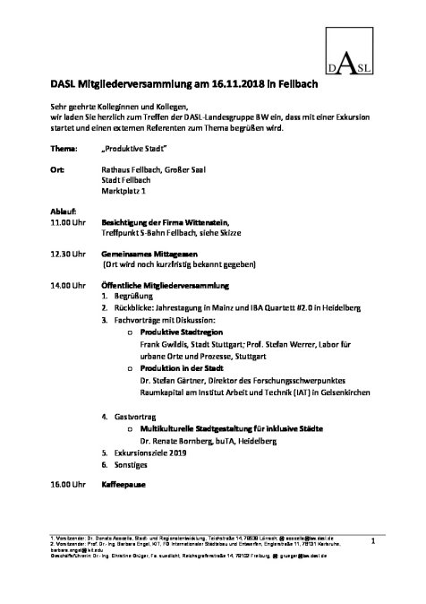 DASL Mitgliederversammlung 16.11.18