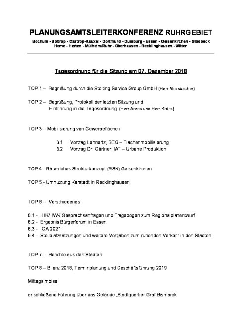 Tagesordnung Planungsamtsleiterkonferenz  07.12.18