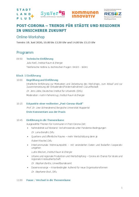 Programm Online-Workshop Post-Corona