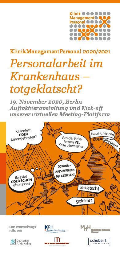Die Titelseite des Programms enthält im unteren Teil ein ockerfarben hinterlegtes, mit schwarzen Linien comicähnlich gezeichnetes Bild, bei der ein Mann einen riesigen Stein in Form eines Coronavirus mit der Aufschrift 