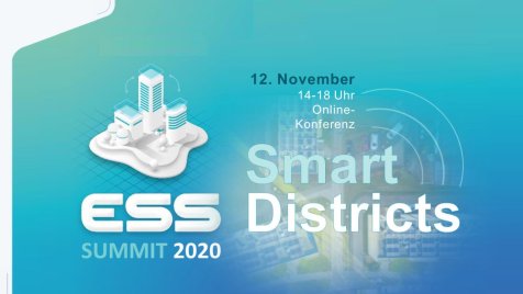 Das fünfseitige Programm im Querformat hat einen Hintergrund der farblich von türkisgrün nach blaulila verläuft. Auf der Titelseite rechts ist als Hintergrundbild ein Fotoausschnitt eines Smart Districts eingefügt, hierauf sind drei Hochhäuser, Straßen und parkende Autos aus der Vogelperspektive erkennbar. Links des Fotos ist das Logo der Energy Saxony Summit 2020 modellhaft als Smart District auf einer karierten Fläche platziert. Durch blau transpartente Oberflächen und Linien am und auf den Gebäuden wird angedeutet, dass die Gebäude miteinander vernetzt sind, auch erkennbar an der türkisfarbenen Markierungen von Fenstern und dem Auto. Dieses Logo eines Smart District-Modells ist auch auf Seite zwei neben den Informationen zum Programm zu sehen. Auf Seite drei sind sechs Fotografien der Redner auf dem Kongress in Bullaugenoptik zu sehen. Im Hintergrund grafisch erkennbar die Weltkugel, hierauf ist als Kontinent nur Europa verzeichnet. Ein Raster von gleichseitigen Dreiecken im Hintergrund der Weltkugel stellt skizzenhaft die smarten Districts aus der Vogelperspektive dar, verdeutlicht auch durch die Grafik eines kleinen, weiß-dunkeltürkisen Funkturms, der vor Europa platziert ist. Auf Seite vier folgt das Nachmittagsprogramm mit den Pitches der Firmen im Bereich der Energietechnologie sowie deren Logos, die hier als freie, noch auszufüllende Felder aufgeführt sind. Seite fünf zeigt vier Fotos in Rechteckform der Redner, die an der Podiumsdiskussion teilnehmen.