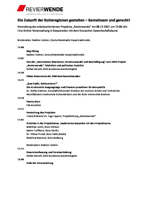 Projekt Revierwende: Die Zukunft der Kohleregionen gestalten 8.12.21