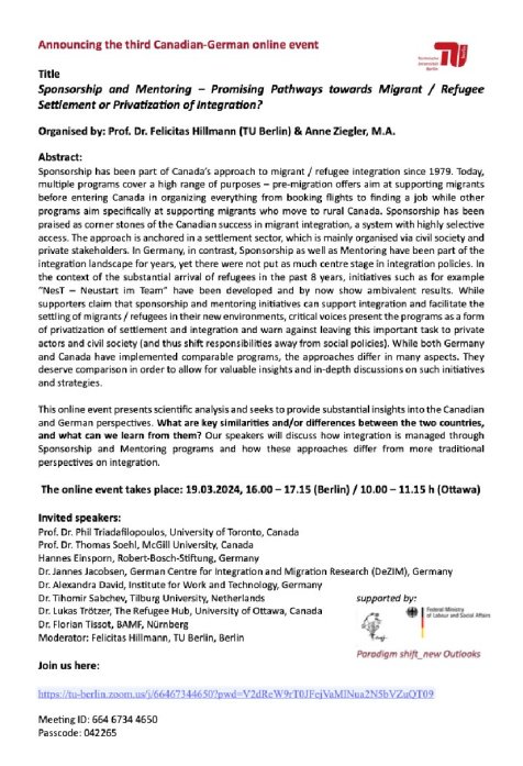 Online event TU Berlin 190324 Canada Germany Migration Integration