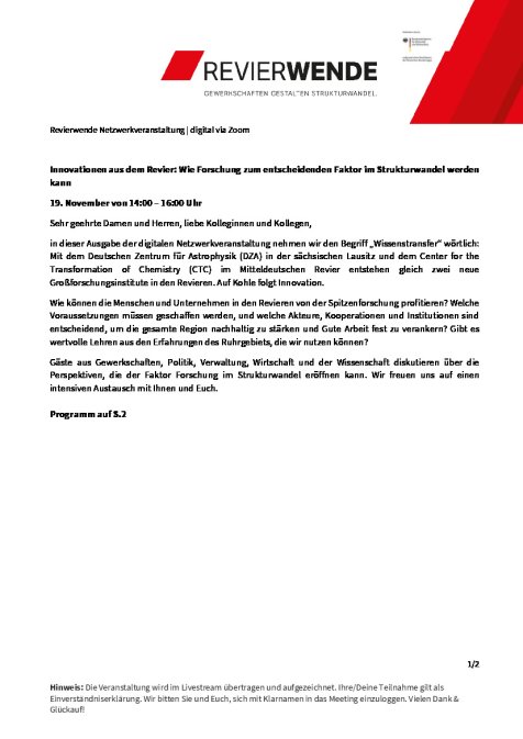 Programm Revierwende Netzwerkveranstaltung